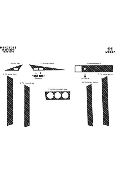 meriç cockpit design ميريتش ®   مرسيدس 190 توربيدو امامي مطلي كربون 11 قطعة 1...