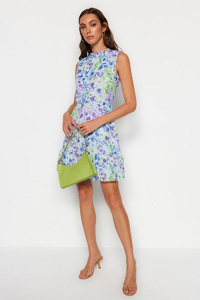 Trendyol Collection Rochie mini țesută albastră, cu linie A, cu volane TWOSS20EL0681