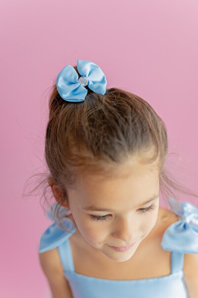 PixyLove Blue Sateen Bow for Girl - Set of 2 Clips
