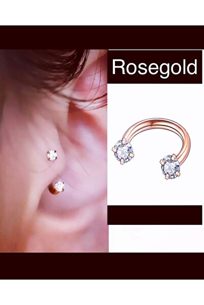Arescollection Cerrahi Çelik Iki Ucu Taşlı Tragus Helix Dudak Rook Lobe Burun Uyumlu Yarım Halka Piercing