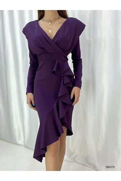 twomeey Γυναικείο μωβ φόρεμα από ύφασμα Scuba με βολάν, γυναικεία φούστα