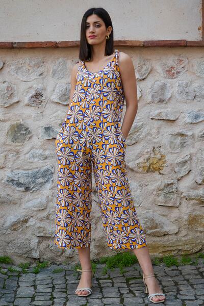 Assos Otantik Kadın Desenli Tulum Mavi Çiçekli