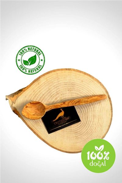 TROYA 17 Cm Genuine Olive Wood Dessert Spoon (FOOD SPOON) 1stGrade Olive Wooden Spoon