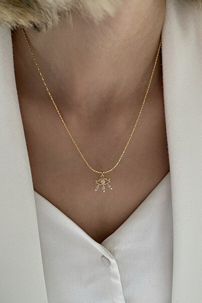 Bonnjerra Jewellery Altın Kaplama Yılan Zincir Zirkon Baget Taşlı Göz Kolye