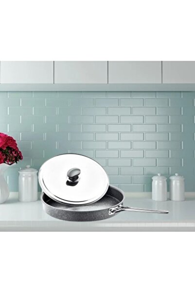 OMS 32cm Metal Kapaklı Gri Granit Balık Tavası