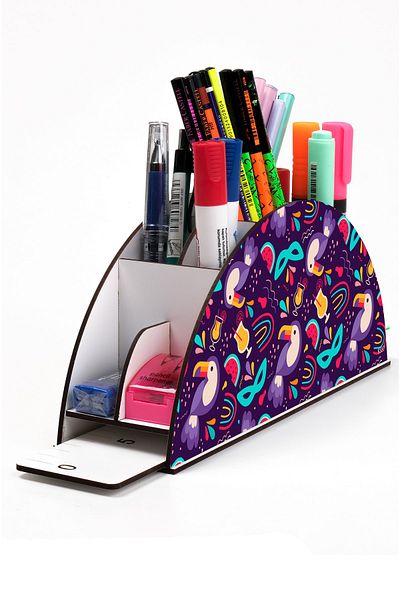 kutuTR Wooden Vip Colorful Animals Rainbow Ruled Desktop Pen Holder Organizer Assembled Boxed