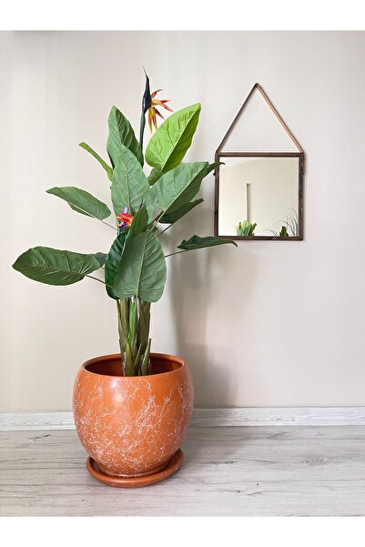 odka 20litre Küre Saksı Tabaklı 27cmx27cm Kiremit Renk Mermer Desenli