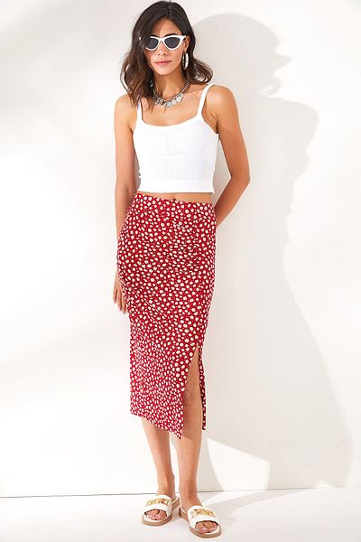 Olalook Жіноча спідниця Daisy Red Her Frosty Orme з розрізами ETK19000202