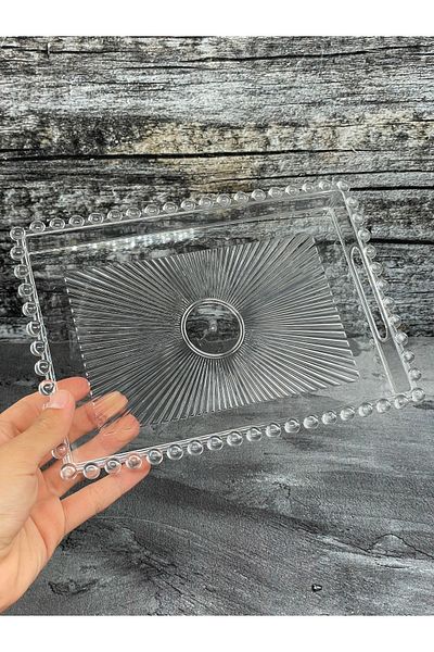 YzHome Single Plexiglass Plastic Rectangular Beaded Presentation Serving Tray with Handle