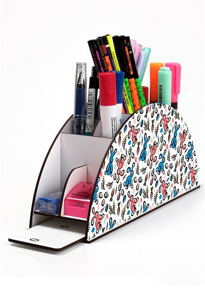 kutuTR Wooden Vip Colorful Animals Rainbow Ruled Desktop Pen Holder Organizer Assembled Boxed