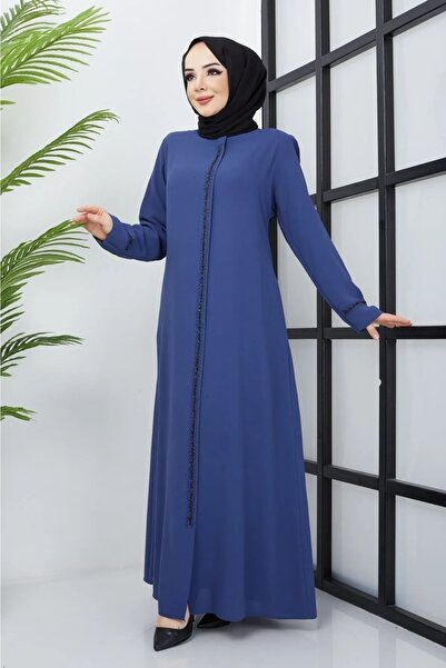 KMKkombin Women's Plus Size Front and Ankle Stone Embroidered Honeycomb Fabric Top Coat Summer 1323