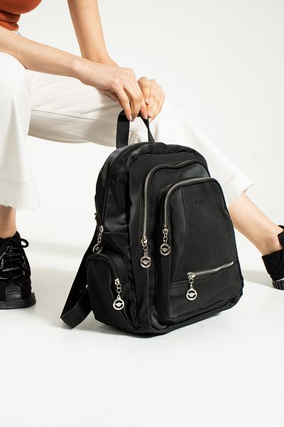 By Hakan Mega 529 Satin Women's Multi-Eye Backpack Daily Black