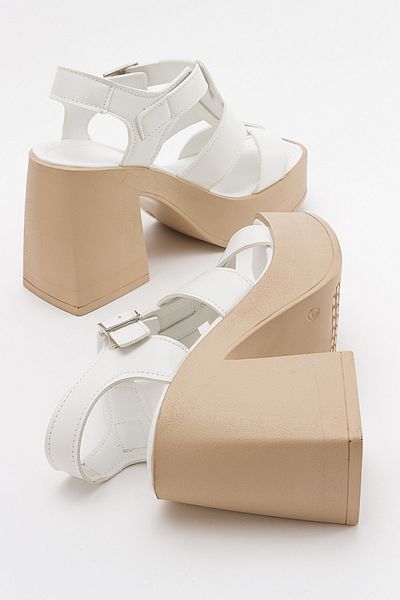 LuviShoes Sandale cu toc pentru femei Prek White Skin