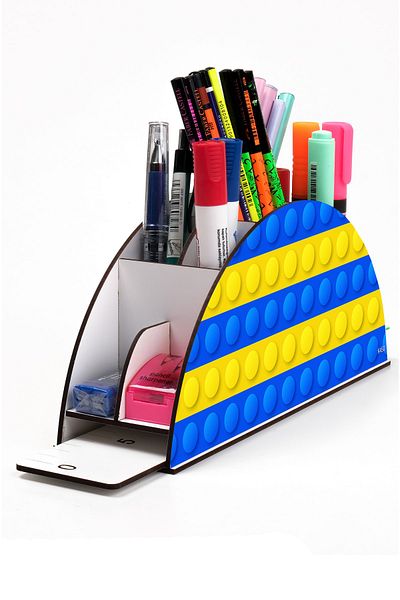 kutuTR Wooden Vip Sports Series Rainbow Ruled Desktop Pen Holder Organizer Assembled Boxed