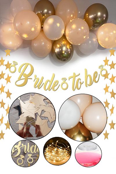 Parti dolabı مجموعة بالونات مضاءة من Bride To Be لتزيين غرفة العروس وحفلات توديع العزوبية باللون الذهبي