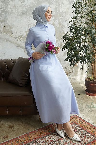 InStyle Рокля с копчета с колан Alerya - бебешко синьо