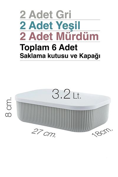 Otuz4istanbul Multi-Purpose 6 Pieces 3.2 Lt (mix) Kitchen Storage Container - In-Cabinet Organizer Green Pink Gray