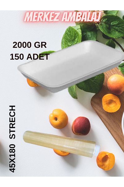 erze Foam Plate 2000 gr White 150 Pieces 1 Piece 45x180 Strech Butcher Greengrocer Meatball Kebab Picnic