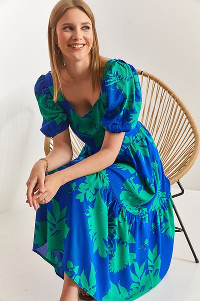 Bianco Lucci Damen-Terikoton-Kleid mit quadratischem Kragen und Wassermelonenärmeln