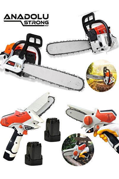 Anadolu Strong 2.9hp Benzinli Motorlu Testere 45cm Palalı +çift Akülü Dal Budama Testeresi Set