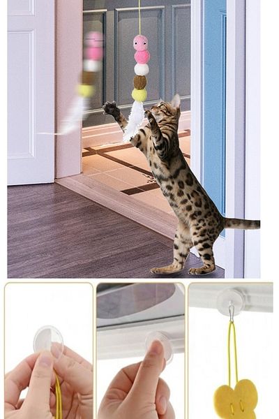 OptaPro Elastic Self-Adhesive Colorful Cat Playing Rod Cat Toy Adhesive Fishing Rod Training Toy