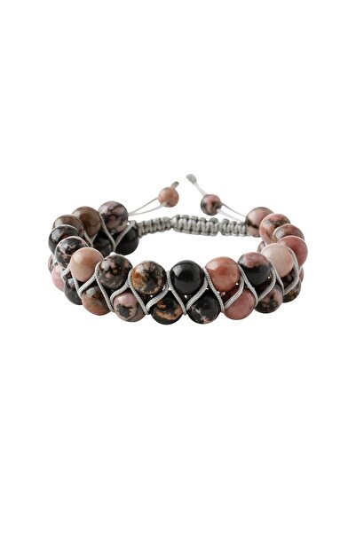 Haremi Rhodonite 8mm Double Row Macrame Natural Stone Bracelet