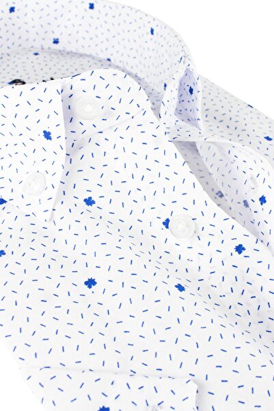 Varetta Чоловіча синя сорочка з кишенями, класичний крій, з принтом, бавовняна, з довгими рукавами