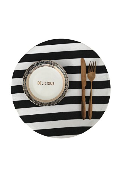 Sister Home Design Siyah Beyaz Çizgili Desen Amerikan Servis, Kumaş Supla
