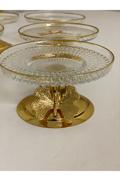 Elzem 6-Piece Gold Glass Snack Bowl - Gilded and Butterfly Patterned Catering Model