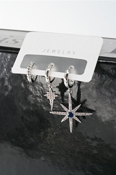 By Zeyna Aksesuar Women's Vip Series Zircon Stone 3-Piece Earring Set with No...