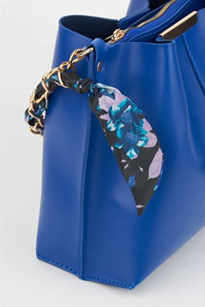 skyyouaccesories Жіноча м'яка шкіряна синя сумка на руку та плече з аксесуарами з ланцюжком шарфа