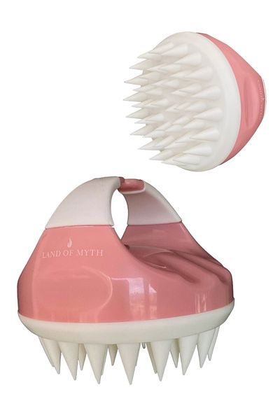 LAND OF MYTH New Soft Silicone Gear Scalp Massage Shampoo Shower Brush (pink-white)