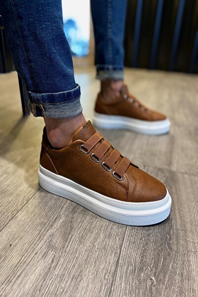 Rainon Store Tan Leather Banded Comfortable Sole Casual Men's Sports Shoes