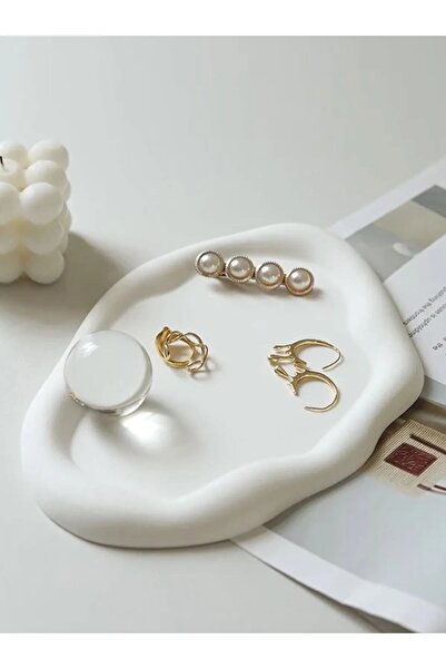 Havalı Tasarım Cloud Look Oval Decorative Plate White