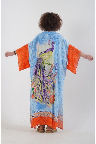 Zelish My Sister Kimono albastru cu model de păun