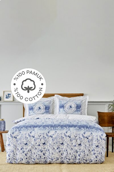 Karaca Home Set cuvertură dublă Amelia Blue, 100% bumbac, cu cearșafuri