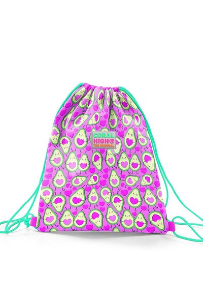 Coral High Kids Light Pink Aqua Green Avocado Patterned Drawstring Drawstring Backpack 22465
