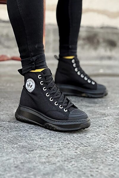 Rainon Store Black Linen Half Ankle Men's Sneakers