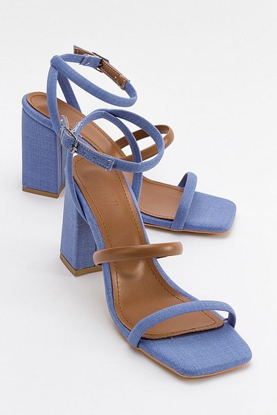 LuviShoes Ollos Denim-Tan Damen-Sandalen mit Absatz