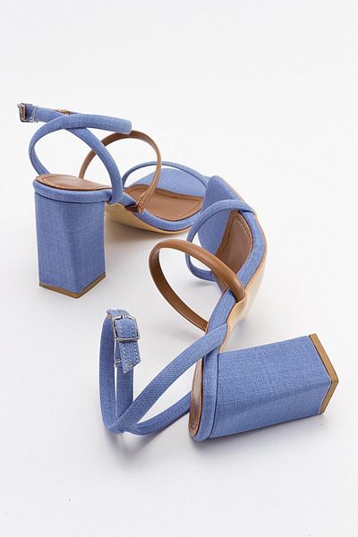 LuviShoes Ollos Denim-Tan Damen-Sandalen mit Absatz