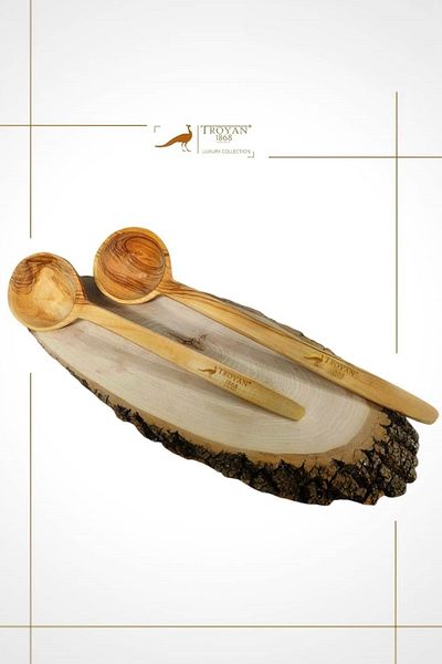 TROYA Handmade Olive Wood 34 Cm-29 Cm Large Size Double Ladle Set 1stClassroom HandcraftedUltra Quality