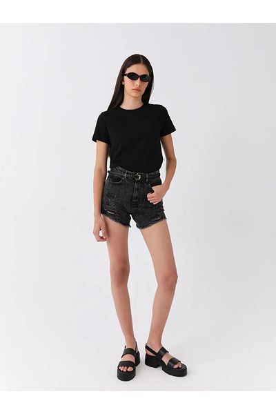 LC Waikiki Lcw Jeans Damen Jeans-Shorts mit Ripp-Detail im Standard-Fit