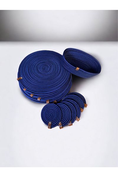 MaVaux Σουβέρ 13 τεμαχίων από γιούτα Navy Blue Wicker Look / Αμερικάνικο σουπλά και ψωμί / Σετ.