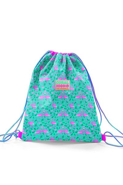 Coral High Kids Water Green Pink Flamingo Patterned Drawstring Drawstring Backpack 22468