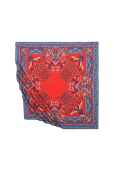 Bursa İpek Red Turkish Motif Candlestick Tulip Pattern Silky Scarf