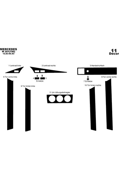 meriç cockpit design ميريتش ®   مرسيدس 190 تنجيد صندوق اليد الأمامي أسود لامع...