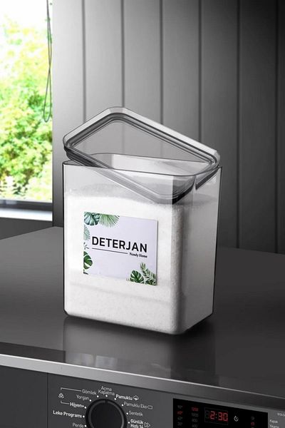 Open Home Concept Decorative Rectangular 2.6 Lt Detergent Storage Box with Vacuum Lid