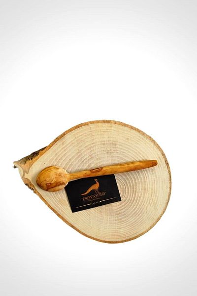 TROYA 17 Cm Genuine Olive Wood Dessert Spoon (FOOD SPOON) 1stGrade Olive Wooden Spoon