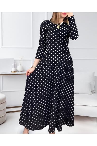 merlavin Γυναικείο μακρύ πουά , κρεπ υφασμάτινο μακρυμάνικο ολόσωμο πουά φόρεμα