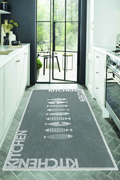 Pilloveland Mutfak Halısı Dijital Baskılı Kaymaz Taban Ve Yıkanabilir - Balık Desenli